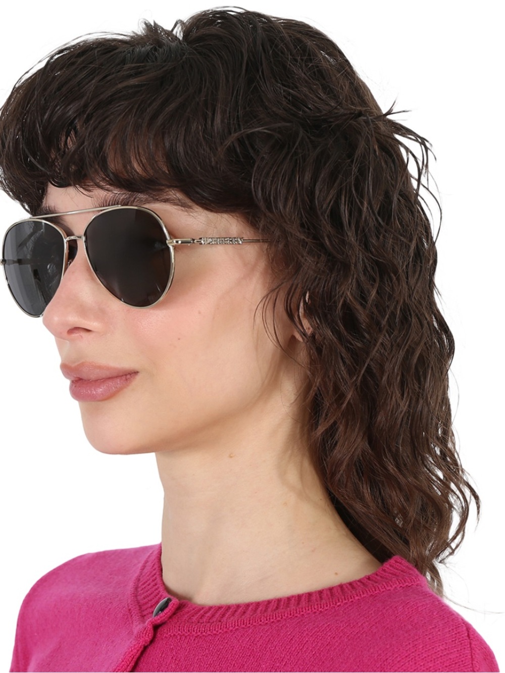 Burberry Silver Metal Aviator Sunglasses with Black Lenses